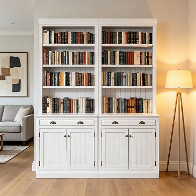 BAOURE Solid Wood And MDF Bookshelf Suite With LED Lighting Drawers And Open Shelves
