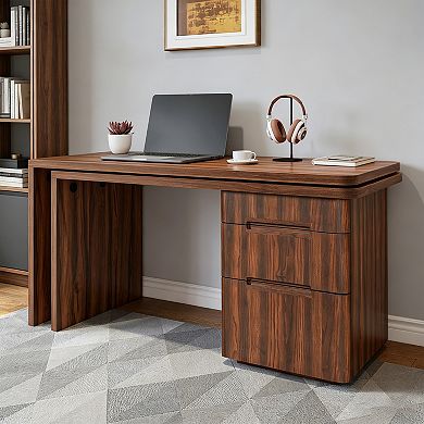 BAOURE MDF L Shaped Rotating Executive Desk with 3 Drawers for Home Office and Study