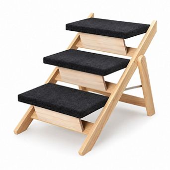 BAOURE Pine Wood 3 Step 2 in 1 Foldable Pet Stair And Ramp Supports Up To 150 Lbs