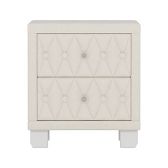 BAOURE Velvet Two Drawer Nightstand with Button Tufting and Crystal Handles