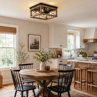 BAOURE Wood and Metal Farmhouse 4 Light Flush Ceiling Light for Kitchen Bedroom