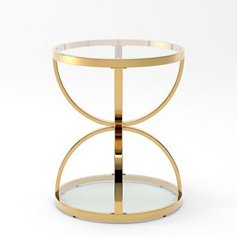 BAOURE Tempered Glass Iron Two Tier Modern Side Table For Living Room Bedroom Office