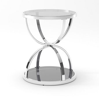 BAOURE Tempered Glass Iron Two Tier Modern Side Table For Living Room Bedroom Office