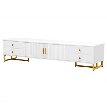 BAOURE MDF Modern Minimal Groove Style TV Stand with Storage for Living Room Use
