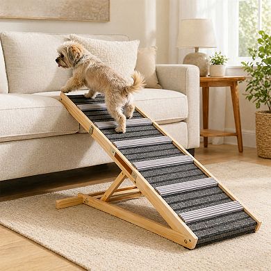 BAOURE Solid Wood Pet Dog Ramp 6 Adjustable Heights Non Slip Portable Pet Steps for Sofa