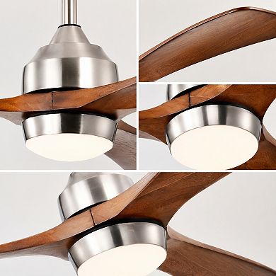 BAOURE Wood And Metal Ceiling Fan With Light Remote Control Quiet DC Motor 6 Speed