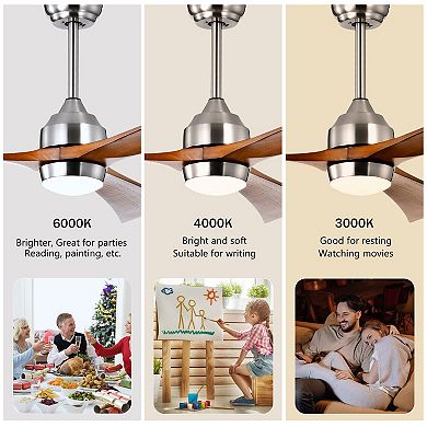 BAOURE Wood And Metal Ceiling Fan With Light Remote Control Quiet DC Motor 6 Speed