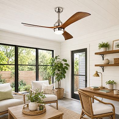 BAOURE Wood And Metal Ceiling Fan With Light Remote Control Quiet DC Motor 6 Speed