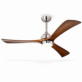 BAOURE Wood And Metal Ceiling Fan With Light Remote Control Quiet DC Motor 6 Speed