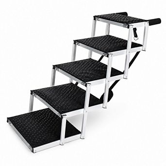 BAOURE Aluminum Foldable Five Step Dog Stairs Non Slip Surface Supports up to 250 Lbs