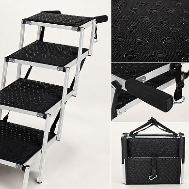 BAOURE Aluminum Foldable Five Step Dog Stairs Non Slip Surface Supports up to 250 Lbs
