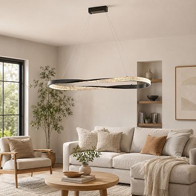 BAOURE Modern Aluminum Crystal LED Pendant Light Irregular Ring Dimmable Chandelier Fixture