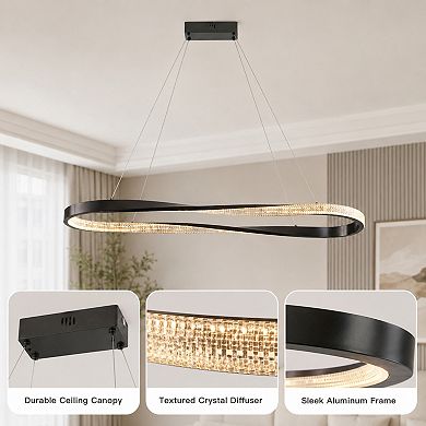 BAOURE Modern Aluminum Crystal LED Pendant Light Irregular Ring Dimmable Chandelier Fixture