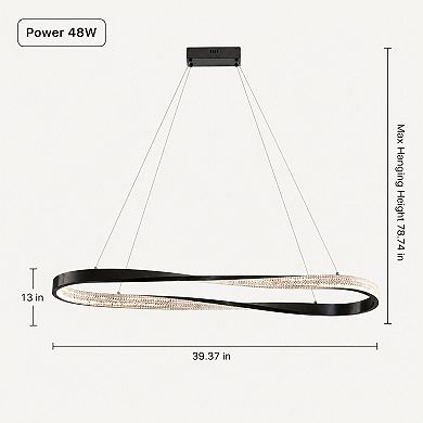 BAOURE Modern Aluminum Crystal LED Pendant Light Irregular Ring Dimmable Chandelier Fixture