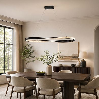 BAOURE Modern Aluminum Crystal LED Pendant Light Irregular Ring Dimmable Chandelier Fixture