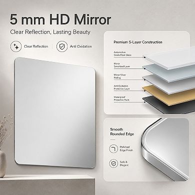 BAOURE Glass Wall Mounted Bathroom Vanity Mirror HD Explosion Proof For Bathroom Use