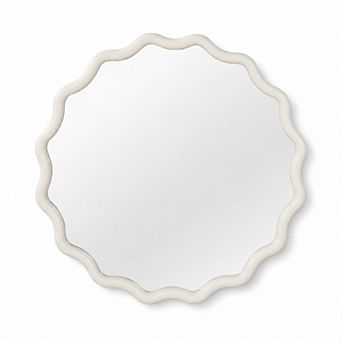 BAOURE Solid Wood Wavy Round Decorative Mirror For Bedroom Bathroom Living Room Use
