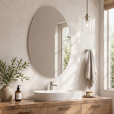 BAOURE Glass Modern Asymmetrical Bath Wall Mirror HD Copper Free Silver For Vanity