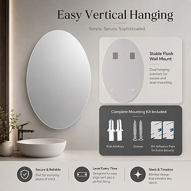 BAOURE Glass Modern Asymmetrical Bath Wall Mirror HD Copper Free Silver For Vanity