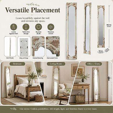 BAOURE Rustic Distressed Full Length Floor Mirror For Bedroom Living Room Entryway