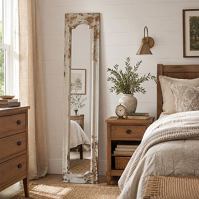 BAOURE Rustic Distressed Full Length Floor Mirror For Bedroom Living Room Entryway