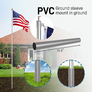 Telescopic Flag Pole Kit, 20FT Height Adjustable Heavy Duty Aluminum Flagpoles with 5x3 US Flag