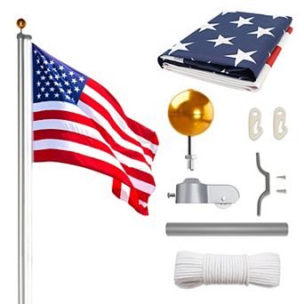 Telescopic Flag Pole Kit, 30FT Height Adjustable Heavy Duty Aluminum Flagpoles with 5x3 US Flag