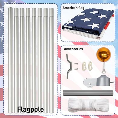 Telescopic Flag Pole Kit, 30FT Height Adjustable Heavy Duty Aluminum Flagpoles with 5x3 US Flag