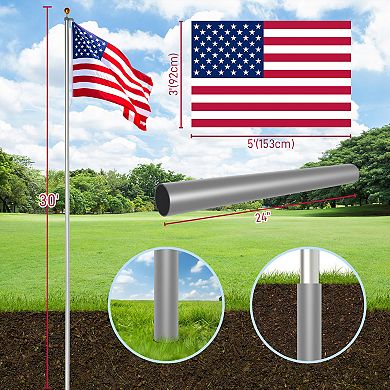 Telescopic Flag Pole Kit, 30FT Height Adjustable Heavy Duty Aluminum Flagpoles with 5x3 US Flag