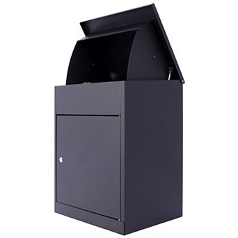 BAOURE Black Galvanized Steel Extra Large Outdoor Parcel Drop Box Secure Mailbox For Home