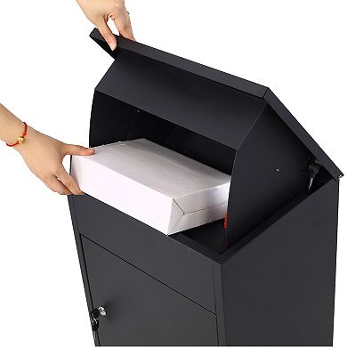 BAOURE Black Galvanized Steel Extra Large Outdoor Parcel Drop Box Secure Mailbox For Home