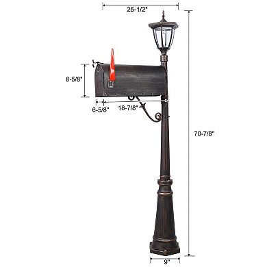 BAOURE Brown Cast Aluminum Solar LED Light Mailbox and Heavy Duty Post Combination Kit