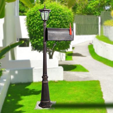 BAOURE Brown Cast Aluminum Solar LED Light Mailbox and Heavy Duty Post Combination Kit