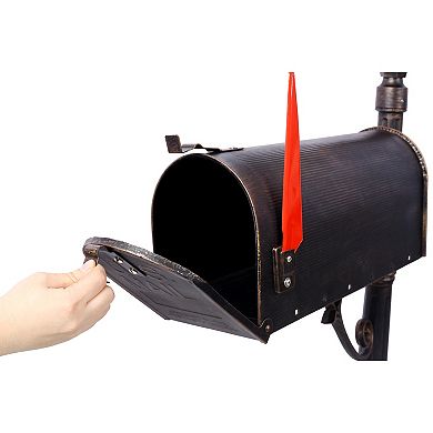BAOURE Brown Cast Aluminum Solar LED Light Mailbox and Heavy Duty Post Combination Kit