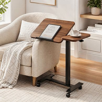 BAOURE MDF and Metal Height Adjustable Mobile Overbed Desk with Tilting Top and Wheels