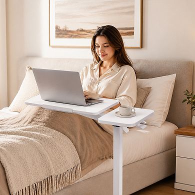 BAOURE MDF and Metal Height Adjustable Mobile Overbed Desk with Tilting Top and Wheels