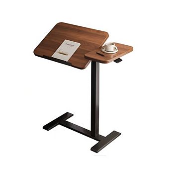 BAOURE MDF and Metal Height Adjustable Mobile Overbed Desk with Tilting Top and Wheels