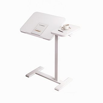 BAOURE MDF and Metal Height Adjustable Mobile Overbed Desk with Tilting Top and Wheels