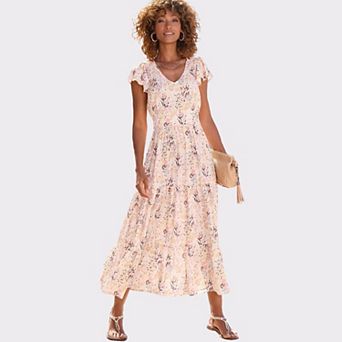 Lascana Women's Flutter Sleeve Floral Dress