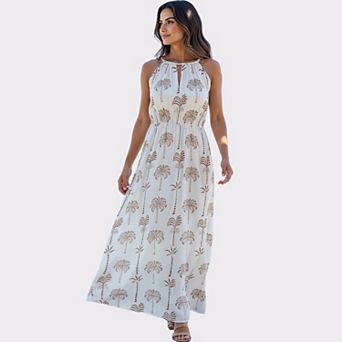 Lascana Women's Palm Print High Neck Maxi Dress