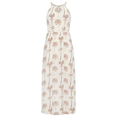 Lascana Women's Palm Print High Neck Maxi Dress