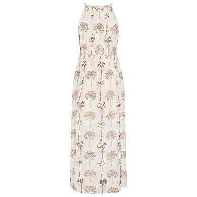 Lascana Women's Palm Print High Neck Maxi Dress