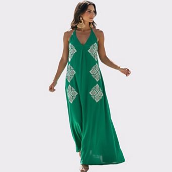Lascana Women's Halter Neck Embroidered Maxi Dress