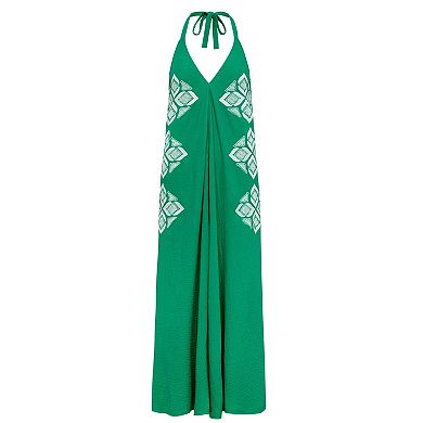 Lascana Women's Halter Neck Embroidered Maxi Dress