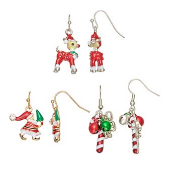 Christmas Trio Polished Fishhook Dangle Earrings Set