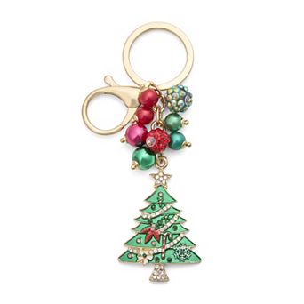 Christmas Tree Bag Charm Gold Tone Alloy & Glass Bag Charm
