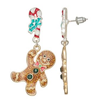 Gingerbread Man Gold Tone Post Earrings