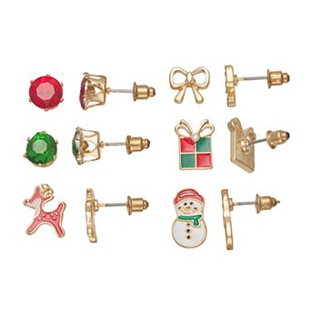 Christmas 6-Pair Gold Tone Polished Post Earring Set