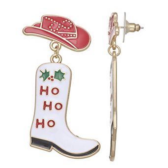 Christmas Cowboy Boots Gold Tone Polished Post Earrings