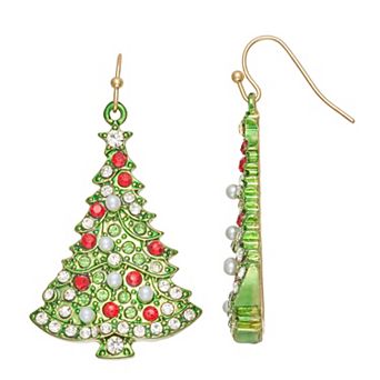 Christmas Tree Gold Tone Fishhook Earrings